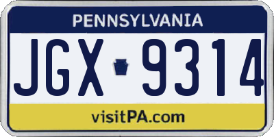 PA license plate JGX9314