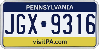 PA license plate JGX9316