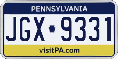 PA license plate JGX9331