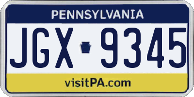 PA license plate JGX9345