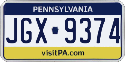 PA license plate JGX9374