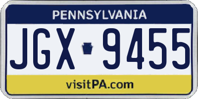 PA license plate JGX9455