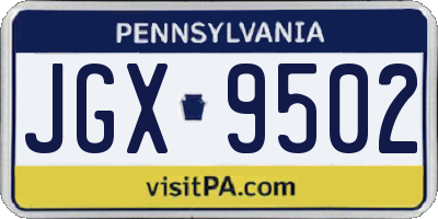 PA license plate JGX9502