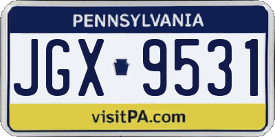 PA license plate JGX9531