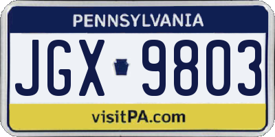 PA license plate JGX9803