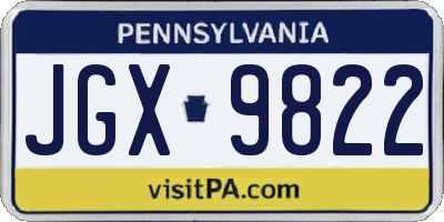 PA license plate JGX9822