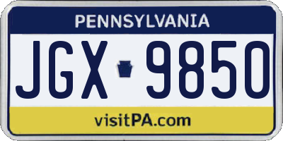 PA license plate JGX9850