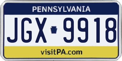 PA license plate JGX9918