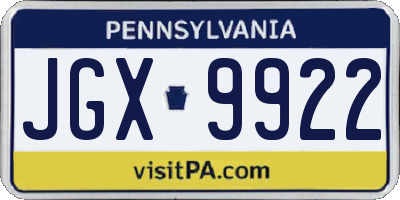 PA license plate JGX9922