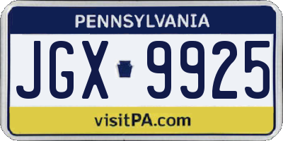 PA license plate JGX9925