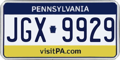 PA license plate JGX9929