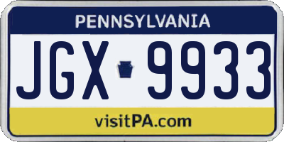PA license plate JGX9933