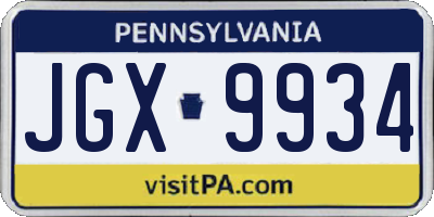 PA license plate JGX9934