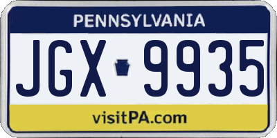 PA license plate JGX9935