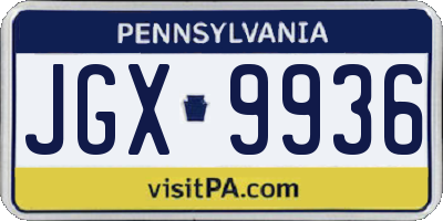 PA license plate JGX9936