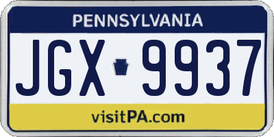 PA license plate JGX9937