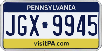 PA license plate JGX9945