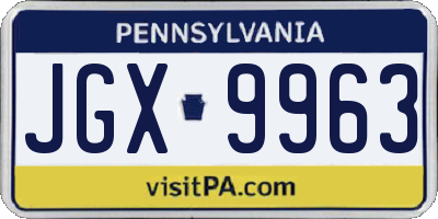 PA license plate JGX9963