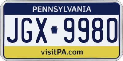 PA license plate JGX9980