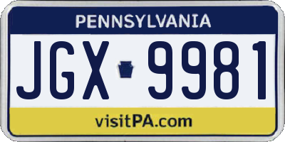 PA license plate JGX9981