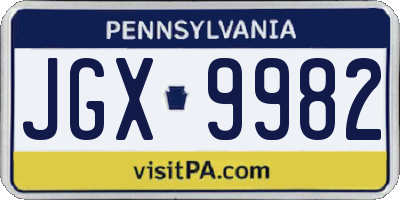 PA license plate JGX9982