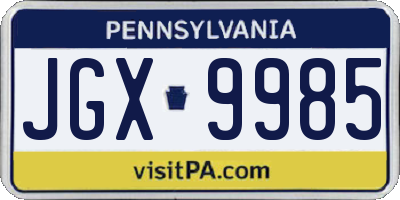 PA license plate JGX9985