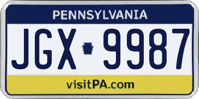 PA license plate JGX9987