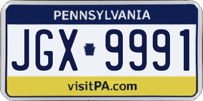 PA license plate JGX9991