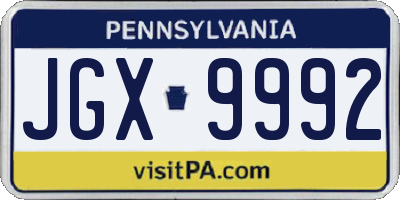 PA license plate JGX9992