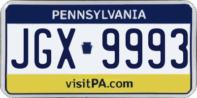PA license plate JGX9993