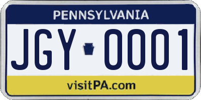 PA license plate JGY0001