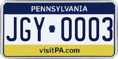 PA license plate JGY0003
