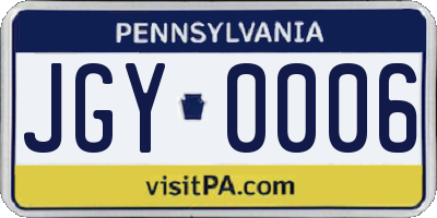 PA license plate JGY0006
