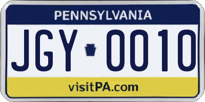 PA license plate JGY0010