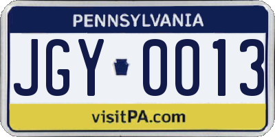 PA license plate JGY0013