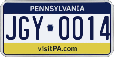 PA license plate JGY0014