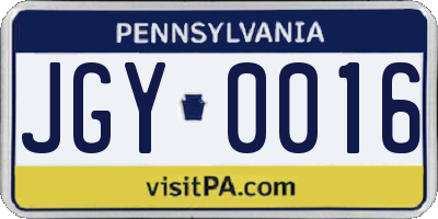 PA license plate JGY0016