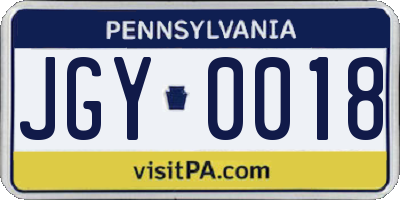PA license plate JGY0018