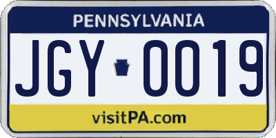 PA license plate JGY0019