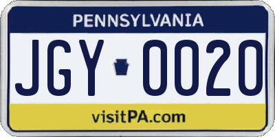 PA license plate JGY0020