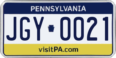 PA license plate JGY0021