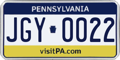 PA license plate JGY0022