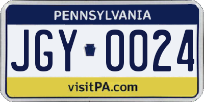 PA license plate JGY0024