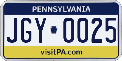 PA license plate JGY0025