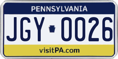 PA license plate JGY0026