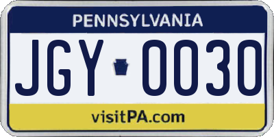 PA license plate JGY0030