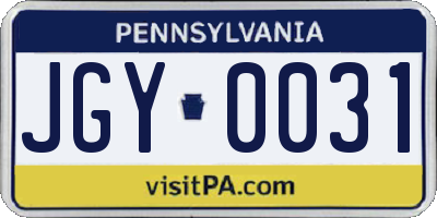 PA license plate JGY0031