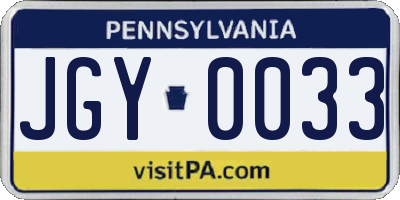PA license plate JGY0033