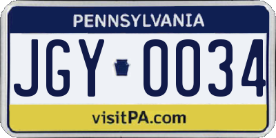 PA license plate JGY0034