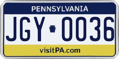 PA license plate JGY0036